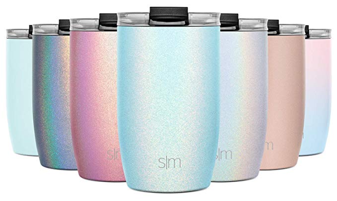 Simple Modern 12oz Voyager Travel Mug Tumbler w/Clear Flip Lid & Straw - Coffee Cup Kids Vacuum Insulated Flask 18/8 Stainless Steel Hydro Shimmer: Aqua Aura