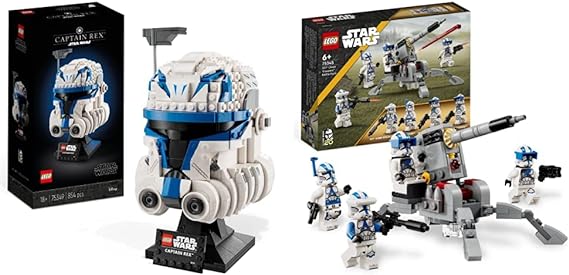 LEGO 75349 Star Wars Captain Rex Helmet Set & 75345 Star Wars 501st Clone Troopers Battle Pack Set, Buildable Toy with AV-7 Anti Vehicle Cannon and Spring Loaded Shooter Plus Four Characters