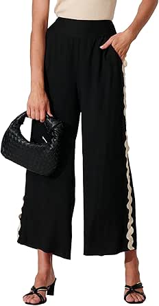 EVALESS Wide Leg Pants Woman Summer Casual Elastic High Waisted Palazzo Pants for Women 2024 Rickrack Pants with Pockets