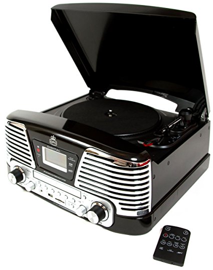 GPO Memphis Turntable 4-in-1 Music Centre with CD and FM Radio - Black