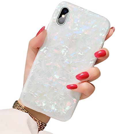 for iPhone X/XS Case,Girls Women Sparkling Shiny Soft TPU Silicone Back Cover Cute Slim Fit Full Protection Glitter Pearly-Lustre Translucent Shell Pattern Protective Phone Case (Colorful)