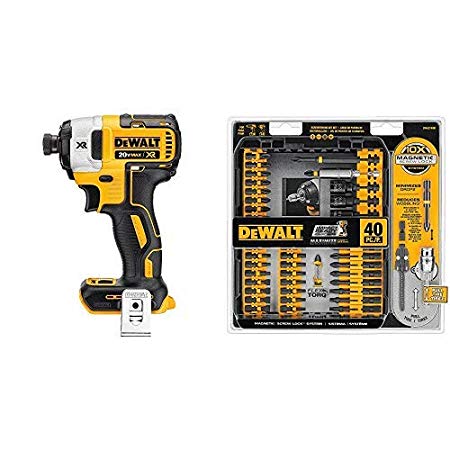 DEWALT DCF887B 20V MAX XR Li-Ion Brushless 0.25" 3-Speed Impact Driver with DWA2T40IR IMPACT READY FlexTorq Screw Driving Set, 40-Piece