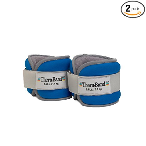 TheraBand Ankle Weights, Comfort Fit Wrist & Ankle Cuff Weight Set, Adjustable Walking Weights for Cardio, Home Workout, Ankle Strengthening & Physical Therapy, Blue, 2.5 lb. Each, Set of 2, 5 Pounds