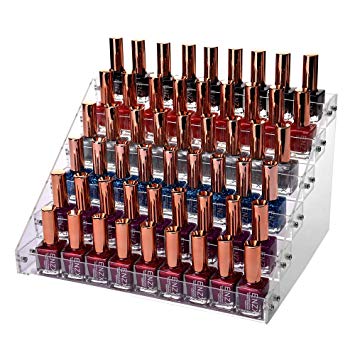 Cq acrylic 54 Bottles of 6 Layers Nail Polish Rack-Clear Nail Polish Display,Just Stand on The Table or Desk,Pack of 1