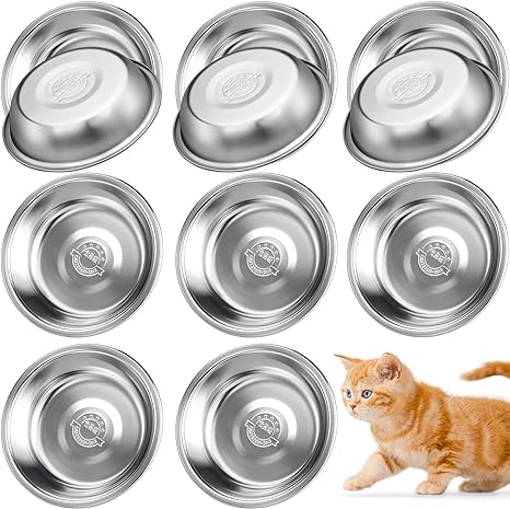 10 Pcs Stainless Steel Cat Bowls, Whisker Fatigue Cat Bowl for Food and Water, Shallow Raised Cat Food Bowls Metal Cat Dishes for Indoor Cats, 5.5 Inches