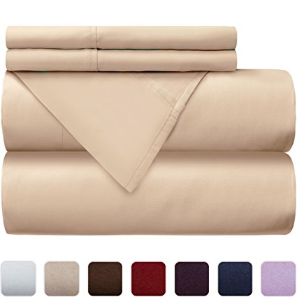 Mellanni 100% Cotton Bed Sheet Set - 300 Thread Count Sateen Weave - Natural, Soft, Deep Pocket Quality Luxury Bedding - 4 Piece (King, Ivory)