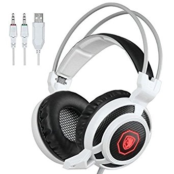 GT SADES ARCMAGE 3.5mm wired Stereo Gaming Headsets Headband Headphones noise canceling with Mic LED Light for PC(Black$white)