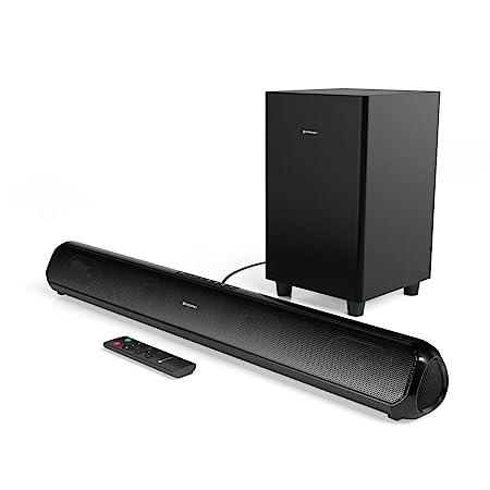 Portronics Pure Sound Pro X1 100W Bluetooth Soundbar with Wired Subwoofer, Bass Blast, Bluetooth 5.3v, EQ Modes, Aux in, Optical, USB Drives & Remote Control(Black)