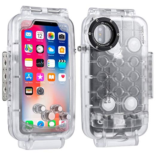 HAWEEL iPhone X Underwater Housing Professional [40m/130ft] Diving Case for Diving Surfing Swimming Snorkeling Photo Video with Lanyard (iphone X, Transparent)