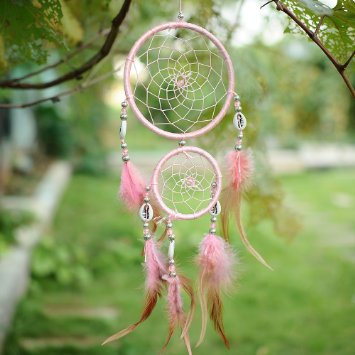 Soledi Dream Catcher Wall Hanging Ornament India Style Car Handmade Pink Dream Catcher Circular Net With Feathers Decoration Decor Ornament Craft Gift Shell