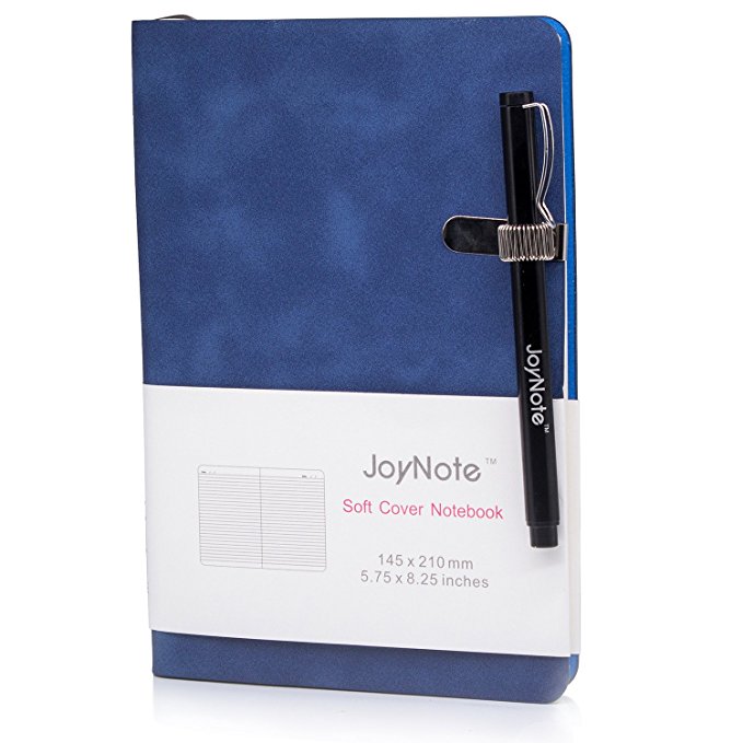 JoyNote A5 Classic Notebook Journal Leather College Ruled Paper Writing Notebooks, Premium Thick Paper With Pen Holder, softcover notebook, 192 Pages