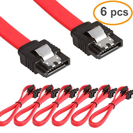 RELPER 6 Pack Straight 18-Inch SATA III 6.0 Gbps Cable with Locking Latch (6X 18in SATA Cable Straight Red)