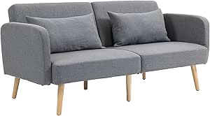 HOMCOM 2 Seater Sofa Bed, Convertible Bed Settee, Modern Fabric Loveseat Sofa Couch with 2 Cushions for Living Room, Guest Room, Grey