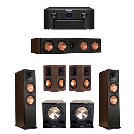 Klipsch 5.2 Walnut System with 2 RP-280F, 1 RP-450C, 2 Klipsch RP-250S Walnut Surround Speakers, 2 BIC/Acoustech PL-200 II Subwoofer, 1 Marantz SR7011 A/V Receiver