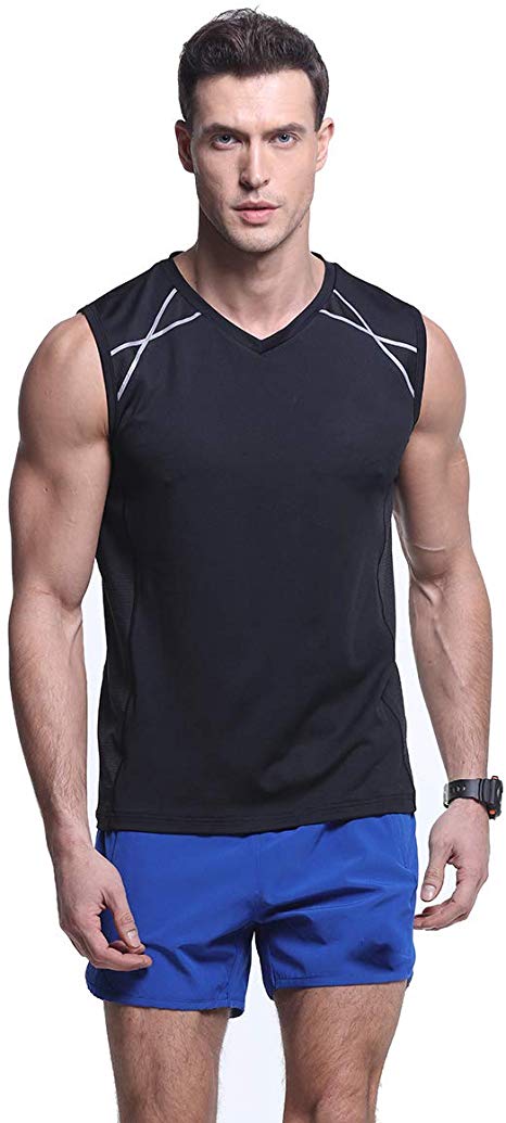 Men's Mesh Slim-Fit Sports Tank Top Quick-Dry Stretchy Workout Running Sleeveless Shirts