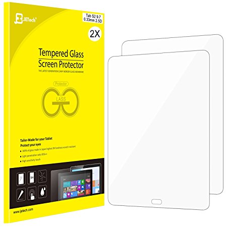 Tab S2 9.7 Screen Protector, JETech 2-Pack Premium Tempered Glass Screen Protector Film for Samsung Galaxy Tab S2 9.7" - 0955A