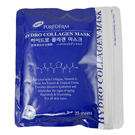 Purederm Hydro Collagen Facial Mask (1 Pack 25 Sheet) - Anti aging Moisture Skin Care