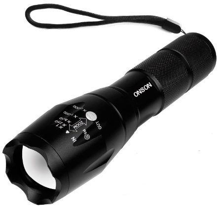 ONSON LED Flashlight,1000 Lumens Rechargeable Flashlight,Zoomable and Waterproof LED Outdoor Handheld Flashlight,Adjustable Focus and 5 Light Modes for Camping Hiking etc,battery Not Included