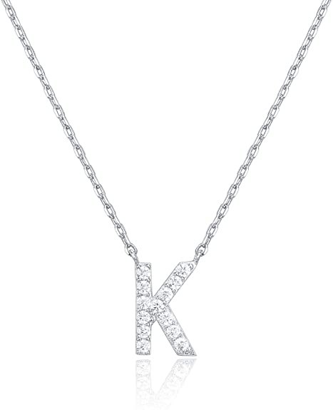 PAVOI 14K White Gold Plated Cubic Zirconia Initial Necklace | Letter Necklaces for Women