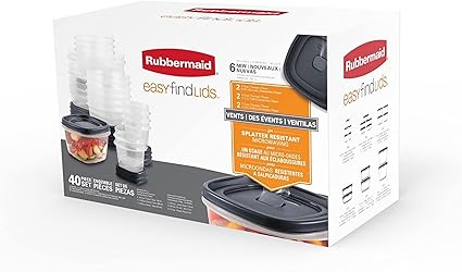 Rubbermaid Easy Find Lids Food Storage Containers, Black, 20 Set (2093273)