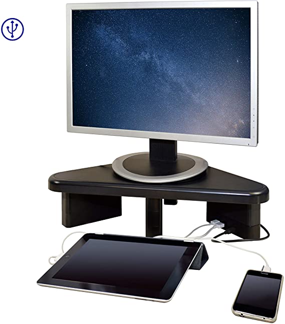 DAC Stax Adjustable, Stackable Desktop Computer Monitor Stand Laptop Riser with 2 USB Charging Ports, Supports up to 66 Pounds, Corner Stand, Triangle