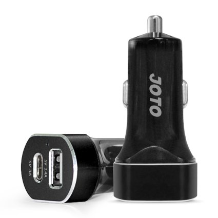 USB Type C Car Charger Dual Ports JOTO 2 Ports Rapid USB Car Charger 54A Type C 5V 3A  USB-A Quick Charge 5V 24A for Nexus 6P 5XLumiaOnePlus 2SamsungLGSonyMOTOiPhone iPad Black