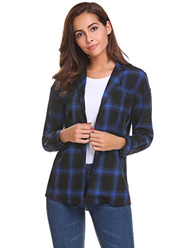 Concep Women's Long Sleeve Check Flannel Plaid Shirt Button Down Blouse Tops