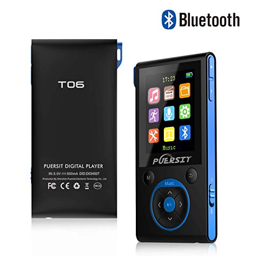 MP3 Players with Bluetooth, Portable Music Player Lossless HiFi Sound Media Player with Bluetooth and FM Radio, Pedometer/Voice Recorder 50 Hours Playback Max SD Card to 128GB (Black Blue)
