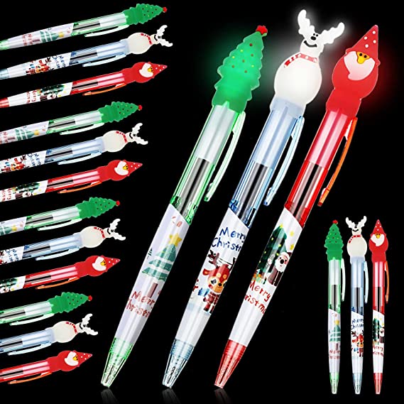 18 Pieces Christmas Ballpoint Pens Light up Writing Pens Christmas Students Pens Christmas Fun Pens for Children Holiday Christmas Party Favors