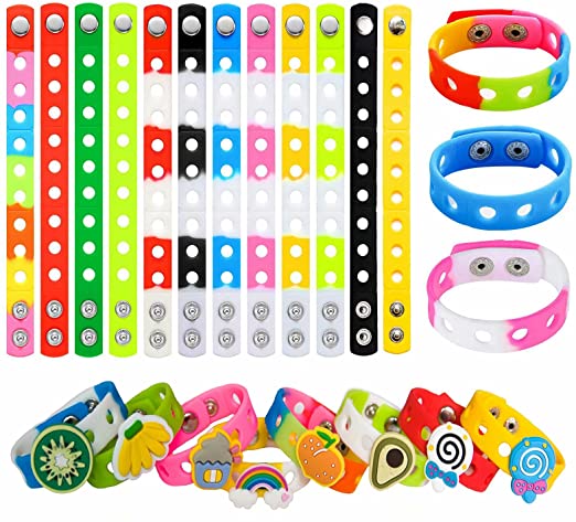 15Pcs Silicone Bracelet Wristbands and 8Pcs Shoe Charms for Kids Birthday Party Presents, Class Activities Award, Shoe Decoration,by Augernis