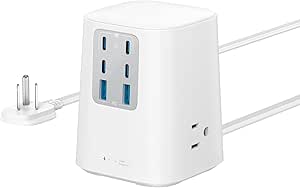 Anker Charging Station(100W), 9-in-1 USB C Power Strip with 300J Surge Protection, For iPhone 15 and MacBook, 5 ft Flat Cable and Plug, 4 USB-C and 2 USB-A Ports, 3 AC Outlets, For Home, Office[White]