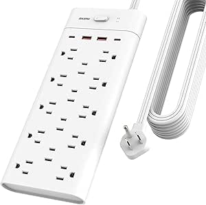 Power Strip Surge Protector Outlet Extender with 14 Outlets and 4 USB Ports (2 USB C), 15 Ft Extension Cord & Flat Plug, 1700 Joules, Wall Mount for Home, Office, Dorm, White