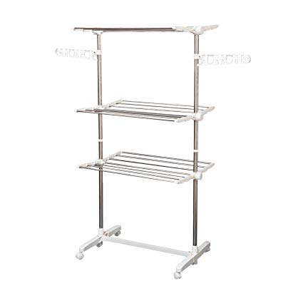 HOMCOM Folding Cloth Rail Adjustable Garment Rack With Wheels (3 Layer)