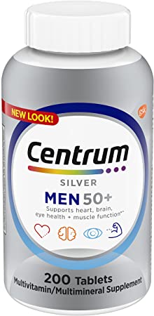 Centrum Silver Multivitamin for Men 50 Plus, Multivitamin/Multimineral Supplement with Vitamin D3, B Vitamins and Zinc, Gluten Free, Non-GMO Ingredients - 200 Count