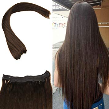 Youngsee 20inch Remy Straight Halo Flip Hair Extensions Dark Brown Flip on Real Human Hair Invisible Wire Extensions 100g 12" Width