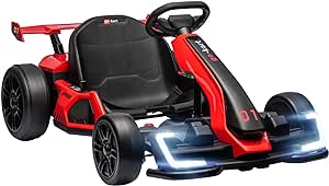 Aosom 24V 7.5 MPH Electric Go Kart with Adjustable Seat, Drifting Car Battery Powered Ride on Toy Outdoor with Slow Start, Button Start, Music, Honking Horn, Lights, for 6-12 Years Old, Red