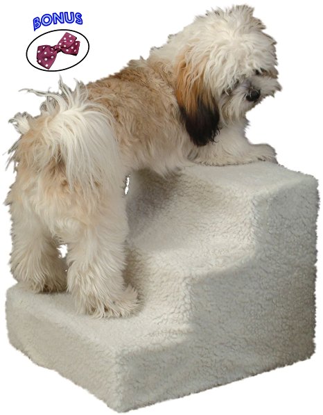 Pet Stairs. 3 Step Staircase Helps Small And Older Dog And Cat To High Bed, Sofa, Car. Indoor Deluxe Doggy Furniture Supplies. Easy Up For Puppies.