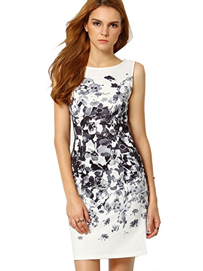 ROMWE Women's Sleeveless Floral Print Bodycon Cocktail Party Dress