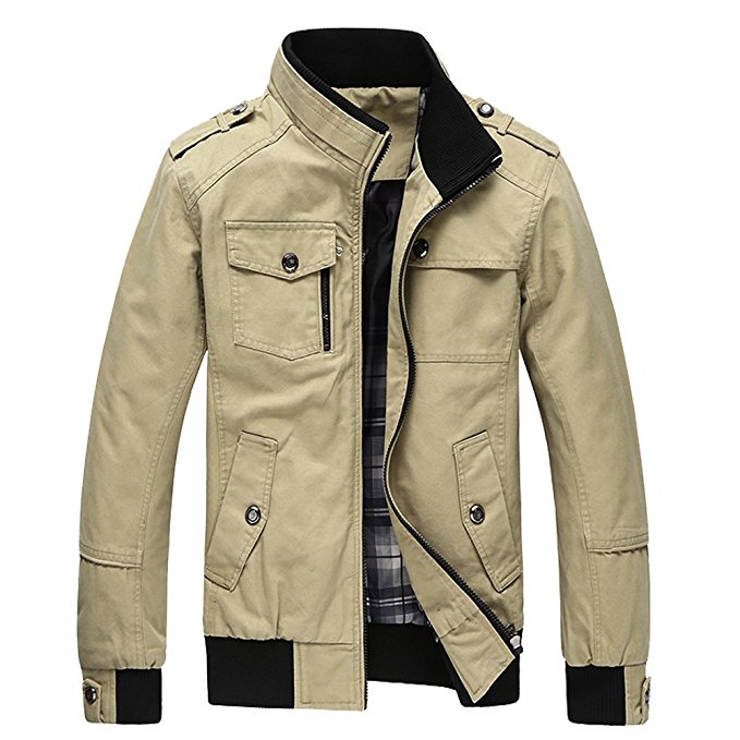 URBANFIND Men's Slim Fit Classic Fashion Navy Epaulet Casual Cotton Light Jacket