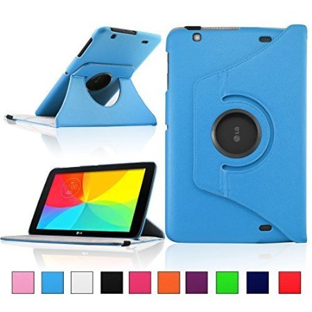 LG G Pad 10.1 Case, Infiland 360°Rotating TOP QUALITY PU Leather Stand Case Smart Cover FOR LG G Pad V700 / VK700 LTE Verizon 10.1-Inch Tablet Only (LG G Pad 10.1, Sky Blue)