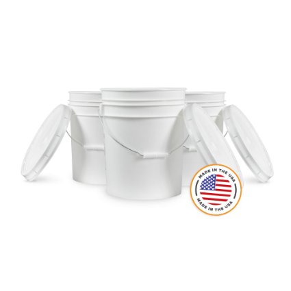 5 Gallon White Bucket & Lid - Set of 3 - Durable 90 Mil All Purpose Pail - Food Grade - Plastic Container