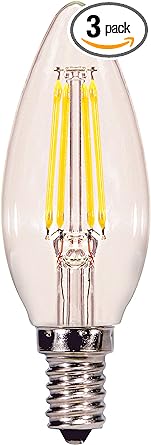 Satco 21708-4.5W B11 LED Clear Candelabra base 2700K 350 Lumens 120V 3-Pack Blunt Tip LED Light Bulb