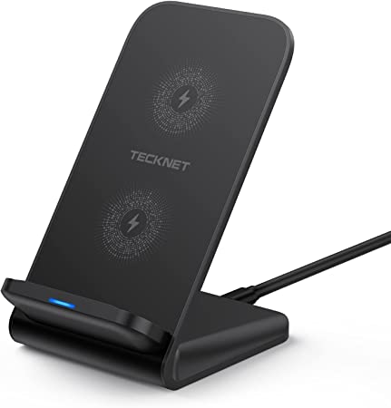 TECKNET Wireless Charger, 10W/ 7.5W/ 5W Fast Wireless Charging Stand, Dual Charging Modes for iPhone14 13 12 11, Samsung Galaxy S20 / S10 / S9 and other Qi-Enabled Phones (No AC Adapter)