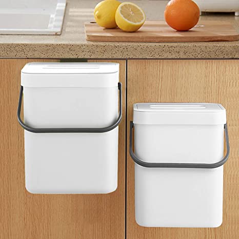 LALASTAR Compost Bin Indoor Kitchen Sealed, Hanging Small Trash Can with Lid Under Sink for Kitchen, Food Waste Bin for Countertop, Mountable Garbage Can for Bathroom, RV, 5L/1.3 Gal, White