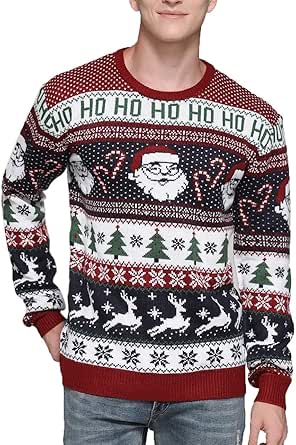 Men's Christmas Rudolph Reindeer Holiday Festive Knitted Sweater Cardigan Cute Ugly Pullover Jumper