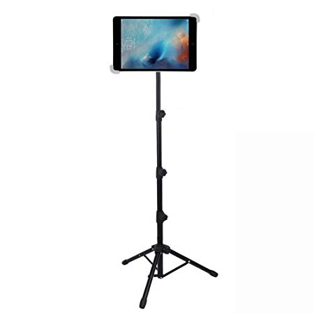 iPad Tripod Stand, LetsRun Height Adjustable Foldable Floor Tablet Tripod Stand for iPad Mini, iPad Air, iPad 1,2,3,4 and All 8-12 Inch Tablets, Carrying Case as Gifts (Black)
