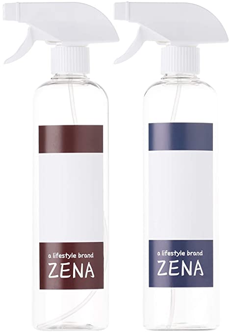 Zena Empty Clear Spray Bottle 16 oz. Great for Cleaning Solution, Essential Oils, Gardening, Hair Care. Adjustable Heads from Mist to Stream (Pack of 2 with 4 labels/Cylinder)