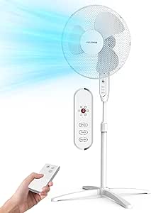 Pelonis 16-inch Pedestal Fan with Remote Control, Quiet Low Noise, 3-Speed, 7H Timer，Oscillation 90°, Power Off Memory Function, Energy Saving Fan for Bedroom