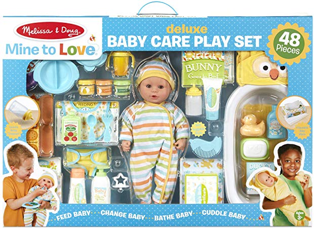 Melissa & Doug Mine to Love Deluxe Baby Care Play Set (48 Pieces – Doll   Accessories to Feed, Bathe, Change, and Cuddle, Great Gift for Girls and Boys - Best for 3, 4, 5, and 6 Year Olds)