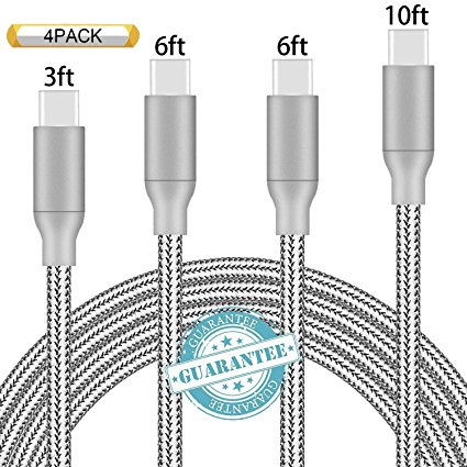 DANTENG USB Type C Cable,4Pack 3Ft 6Ft 6Ft 10Ft USB C Cable Nylon Braided Long Cord USB Type A to C Fast Charger for Samsung Galaxy Note8 S8 Plus, Apple Macbook, LG G6 V20, Pixel, Nexus 6P 5X(Gray)